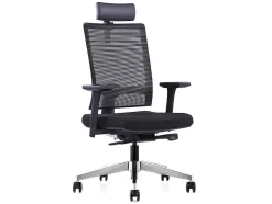 Cadeira De Escritório Ergonomica Profissional Com Apoio De Cabeca Em Tecido Cor Preto - Wallstreet