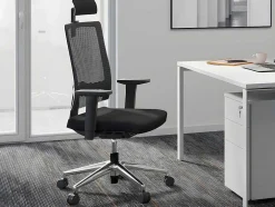 Cadeira De Escritório Ergonomica Profissional Com Apoio De Cabeca Em Tecido Cor Preto - Wallstreet