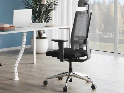 Cadeira De Escritório Ergonomica Profissional Com Apoio De Cabeca Em Tecido Cor Preto - Wallstreet