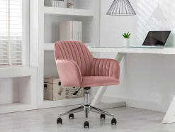 Cadeira De Escritório Veludo Cor-De-Rosa Altura Regulavel - Eleana