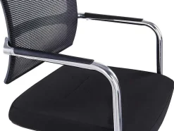 Cadeira De Reunioes Profissional Em Tecido E Metal Cromado Cor Preto - Marunouchi