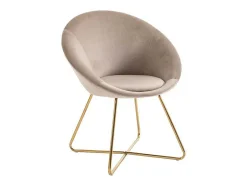 Cadeira Em Veludo E Metal Dourado, Cor Bege - Burban