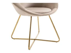Cadeira Em Veludo E Metal Dourado, Cor Bege - Burban