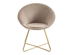 Cadeira Em Veludo E Metal Dourado, Cor Bege - Burban