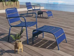 Cadeirão Baixo De Jardim Empilhavel + Apoio De Pés Em Metal Azul-Escuro - Mirmande