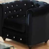 Cadeirão Chesterfield - Veludo Preto E Botoes Efeito Cristal