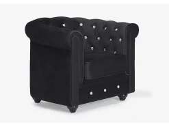 Cadeirão Chesterfield - Veludo Preto E Botoes Efeito Cristal