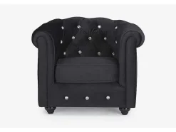 Cadeirão Chesterfield - Veludo Preto E Botoes Efeito Cristal