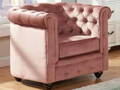 Cadeirão Chesterfield - Veludo Rosa Pastel