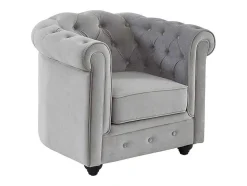 Cadeirão Chesterfield - Veludo Cinzento Claro