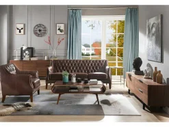 Cadeirão Em Couro Castanho Estilo Vintage - Colbert