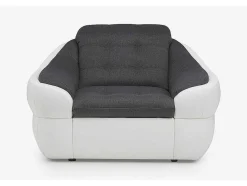 Cadeirão Em Tecido E Pele Sintética Bicolor Cinza E Branco - Farez