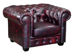 Cadeirão 100% Pele De Bufalo Cereja Estilo Chesterfield - Brenton