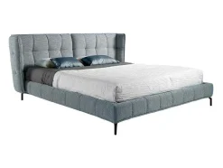 Cama Acolchoada Em Tecido Azul E Branco 7030