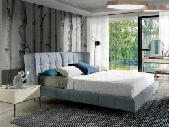 Cama Acolchoada Em Tecido Azul E Branco 7030