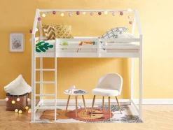 Cama Alta Cabana De 90 X 190 Cm Em Pinho Macico Cor Branco - Tarzia