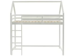 Cama Alta Cabana De 90 X 190 Cm Em Pinho Cor Branco + Colchão - Tarzia