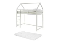 Cama Alta Cabana De 90 X 190 Cm Em Pinho Cor Branco + Colchão - Tarzia