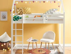 Cama Alta Cabana De 90 X 190 Cm Em Pinho Cor Branco + Colchão - Tarzia