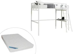 Cama Alta Casual Ii - 140 X 190 Cm - Tampo De Secretária - Branco + Colchão