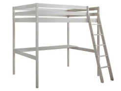 Cama Alta Com Posto De Trabalho 140X190 Cm Em Pinho Macico Branqueado - Gedeon