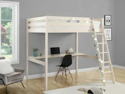 Cama Alta Com Posto De Trabalho 140X190 Cm Em Pinho Macico Branqueado - Gedeon