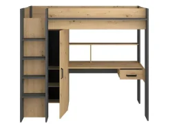 Cama Alta Com Secretária E Armário De 90 X 200 Cm Cor Carvalho E Antracite - Auckland