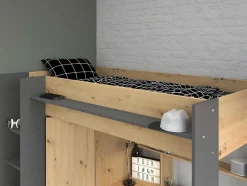 Cama Alta Com Secretária E Armário De 90 X 200 Cm Cor Carvalho E Antracite - Auckland