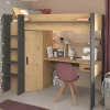 Cama Alta Com Secretária E Armário De 90 X 200 Cm Cor Carvalho E Antracite + Colchão - Auckland