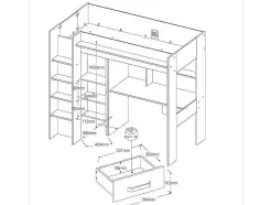 Cama Alta Com Secretária E Armário De 90 X 200 Cm Cor Carvalho E Antracite + Colchão - Auckland