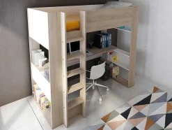 Cama Alta Com Secretária E Arrumação Integradas 90X200 Cm Carvalho - Noah