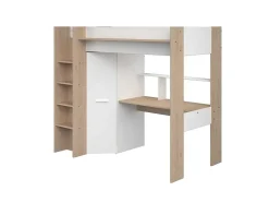 Cama Alta Com Secretária E Guarda-Roupa 90 X 200 Cm Cor Branco E Natural + Colchão - Auckland