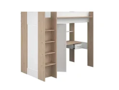 Cama Alta Com Secretária E Guarda-Roupa 90 X 200 Cm Cor Branco E Natural - Auckland