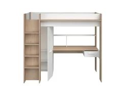 Cama Alta Com Secretária E Guarda-Roupa 90 X 200 Cm Cor Branco E Natural - Auckland