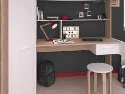 Cama Alta Com Secretária E Guarda-Roupa 90 X 200 Cm Cor Branco E Natural - Auckland