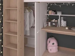 Cama Alta Com Secretária E Guarda-Roupa 90 X 200 Cm Cor Branco E Natural - Auckland