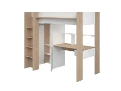 Cama Alta Com Secretária E Guarda-Roupa 90 X 200 Cm Cor Branco E Natural - Auckland