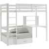 Cama Alta Com Secretária, Sofá Convertivel E Espacos De Arrumação De 90 X 200 Cm Em Pinho Macico Cor Esbranquicado - Goliath Iii
