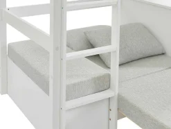 Cama Alta Com Secretária, Sofá Convertivel E Espacos De Arrumação De 90 X 200 Cm Em Pinho Macico Cor Esbranquicado - Goliath Iii
