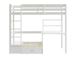 Cama Alta Com Secretária, Sofá Convertivel E Espacos De Arrumação De 90 X 200 Cm Em Pinho Macico Cor Esbranquicado - Goliath Iii