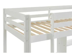 Cama Alta Com Secretária, Sofá Convertivel E Espacos De Arrumação De 90 X 200 Cm Em Pinho Macico Cor Esbranquicado - Goliath Iii