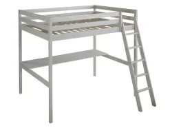 Cama Alta De 140 X 190 Cm Com Secretária Em Pinho Macico Esbranquicado + Colchão - Gedeon Ii