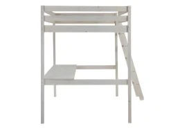 Cama Alta De 140 X 190 Cm Com Secretária Em Pinho Macico Esbranquicado + Colchão - Gedeon Ii