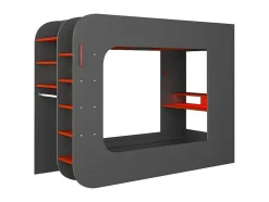 Cama Alta Gamer 90 X 200 Cm Com Secretária, Espacos De Arrumação E Leds Cor Antracite E Vermelho - Warrior