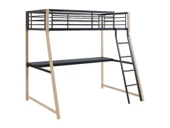 Cama Alta Malicia - 90 X 190 Cm - Secretária Integrada - Preto E Cor Carvalho