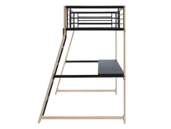 Cama Alta Malicia - 90 X 190 Cm - Secretária Integrada - Preto E Cor Carvalho