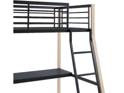 Cama Alta Malicia - 90 X 190 Cm - Secretária Integrada - Preto E Cor Carvalho
