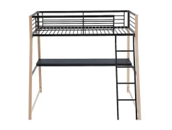 Cama Alta Malicia - 90 X 190 Cm - Secretária Integrada - Preto E Cor Carvalho + Colchão