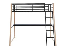 Cama Alta Malicia - 90 X 190 Cm - Secretária Integrada - Preto E Cor Carvalho + Colchão