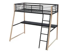 Cama Alta Malicia - 90 X 190 Cm - Secretária Integrada - Preto E Cor Carvalho + Colchão
